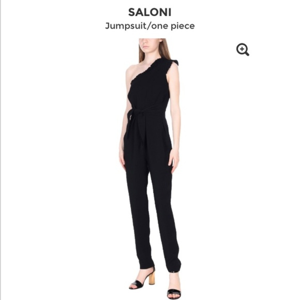One Shoulder Saloni Black Ruffle Jumpsuit 8